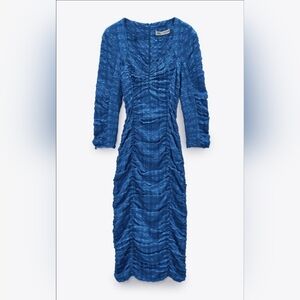 Zara Anne Royal Blue Ruched Stretchy  Sweetheart Knee Length 3/4 sleeve Dress L
